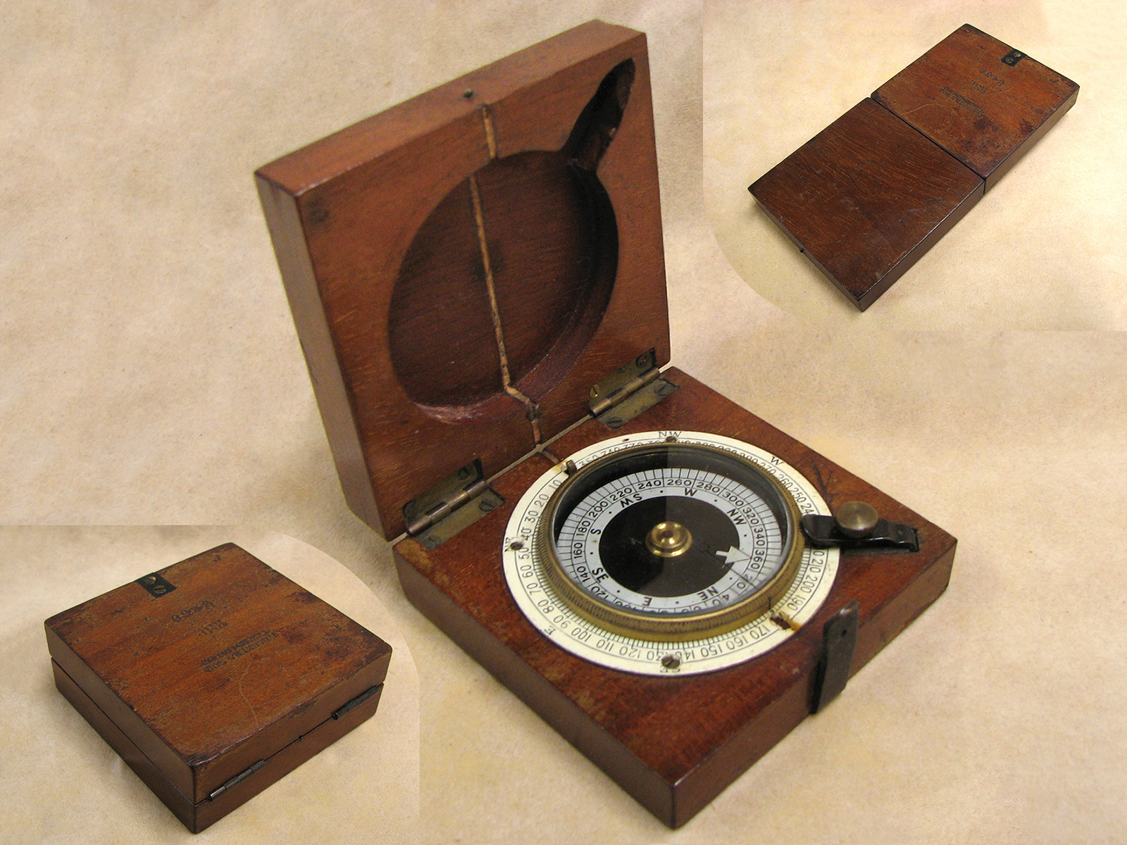 Francis Barker WW1 mahogany cased military marching compass dated 1918